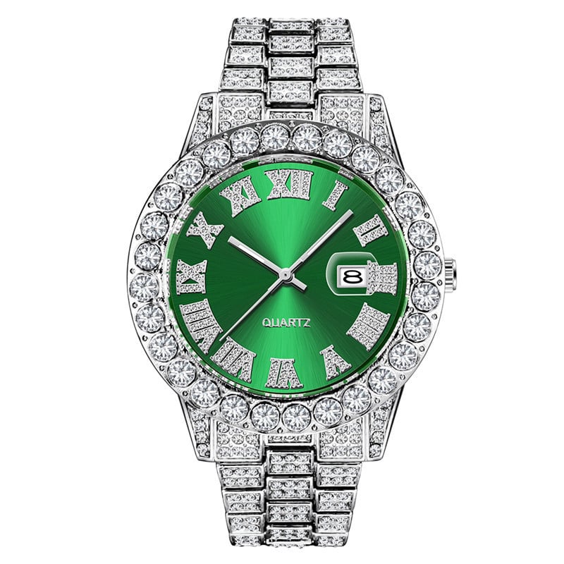 Mens Diamond Stainless Steel Quartz Watch