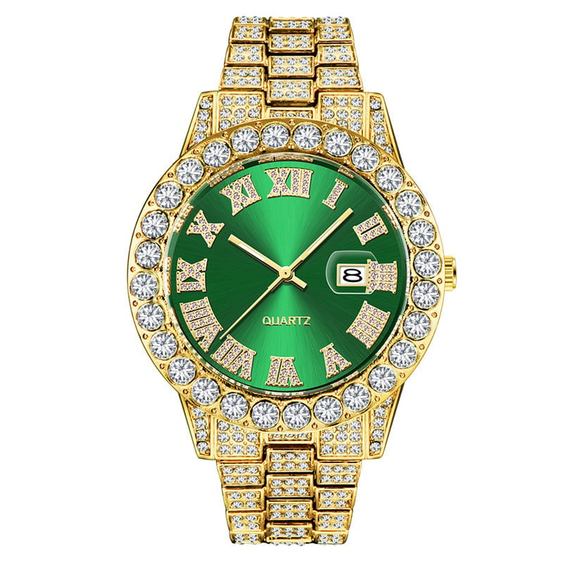 Mens Diamond Stainless Steel Quartz Watch