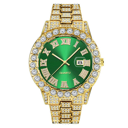 Mens Diamond Stainless Steel Quartz Watch