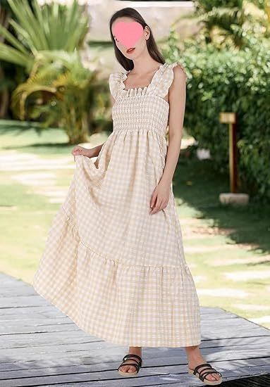 Summer Plaid Print Pleated Ruffle Dress
