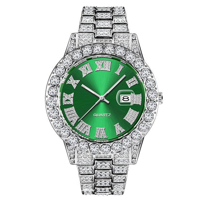 Mens Diamond Stainless Steel Quartz Watch