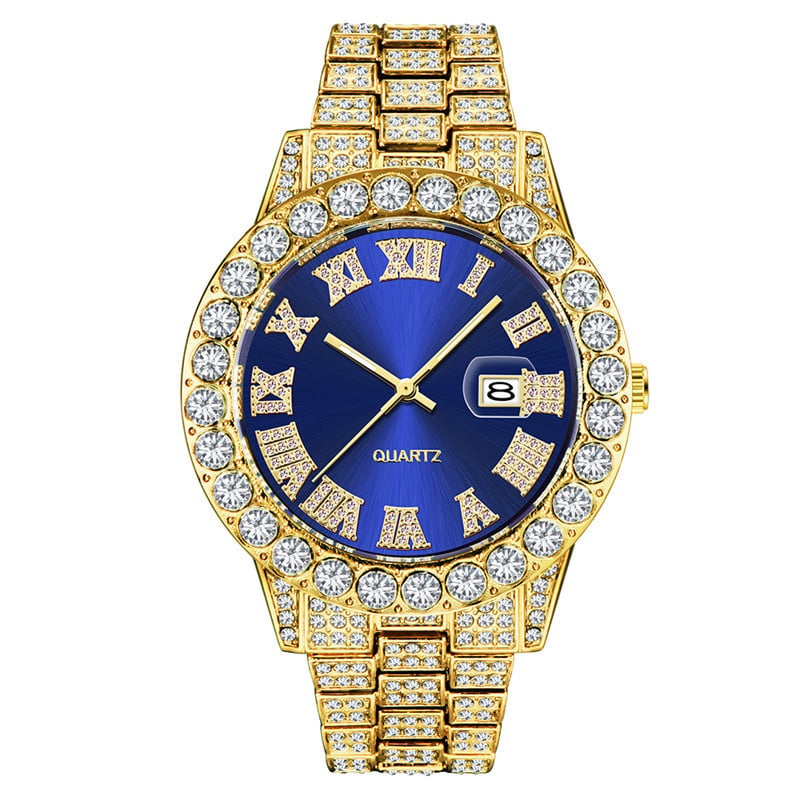 Mens Diamond Stainless Steel Quartz Watch