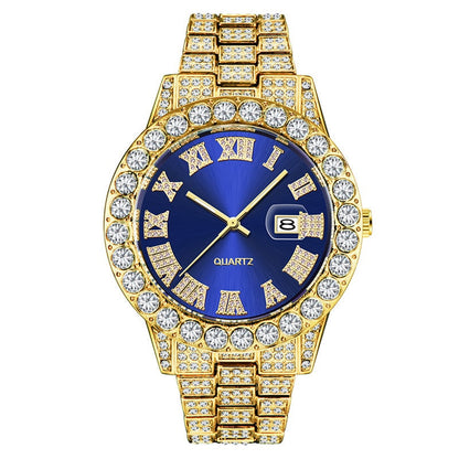 Mens Diamond Stainless Steel Quartz Watch
