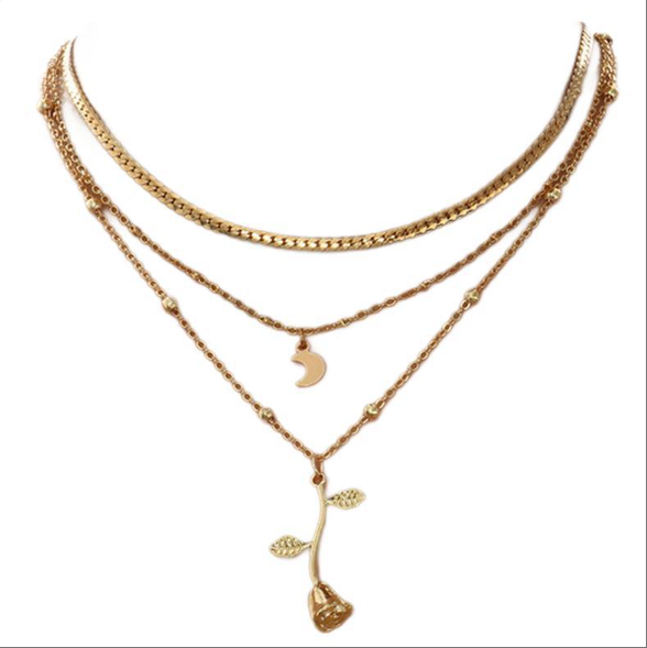 Multilayer Moon Gold Color Pendant Necklaces