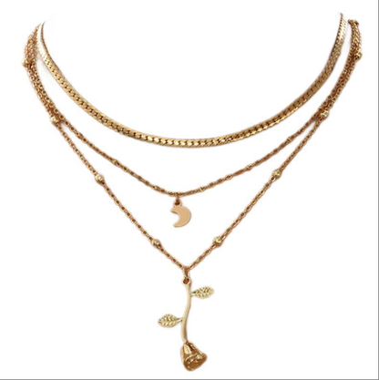 Multilayer Moon Gold Color Pendant Necklaces