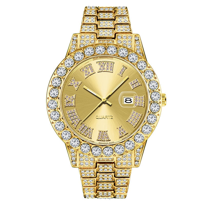 Mens Diamond Stainless Steel Quartz Watch