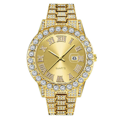 Mens Diamond Stainless Steel Quartz Watch