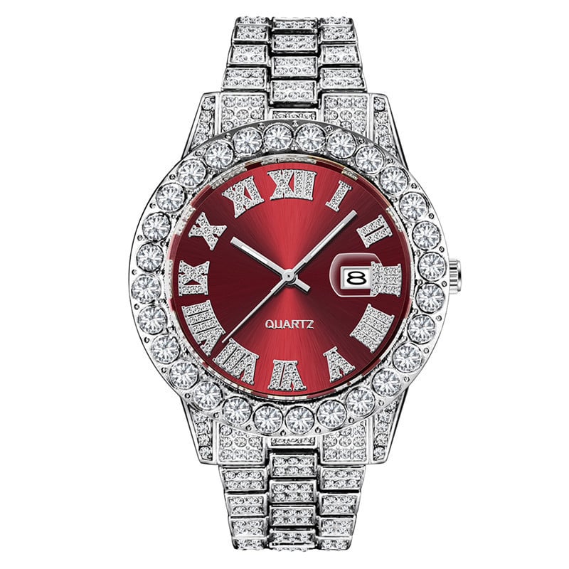 Mens Diamond Stainless Steel Quartz Watch