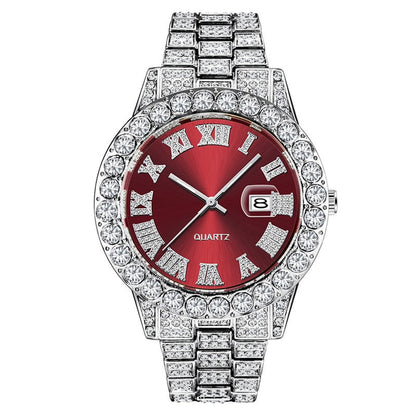 Mens Diamond Stainless Steel Quartz Watch