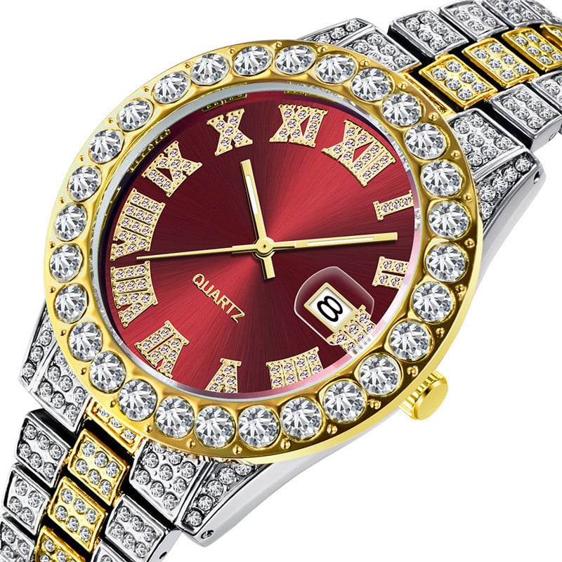 Mens Diamond Stainless Steel Quartz Watch