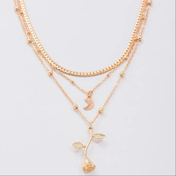 Multilayer Moon Gold Color Pendant Necklaces
