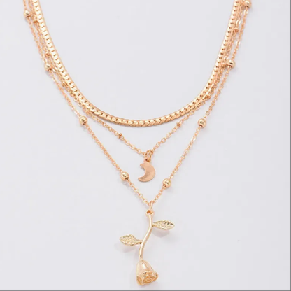 Multilayer Moon Gold Color Pendant Necklaces