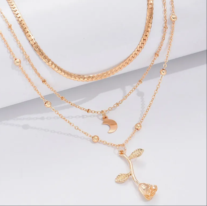 Multilayer Moon Gold Color Pendant Necklaces