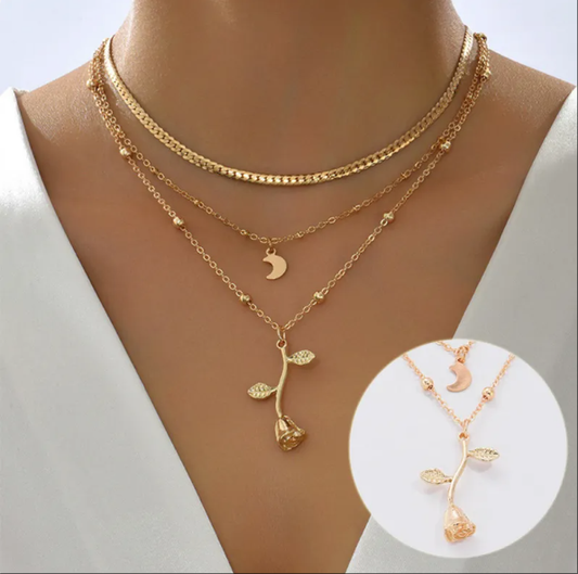 Multilayer Moon Gold Color Pendant Necklaces