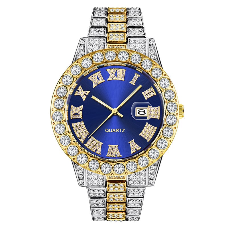 Mens Diamond Stainless Steel Quartz Watch