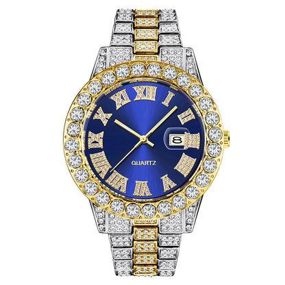 Mens Diamond Stainless Steel Quartz Watch