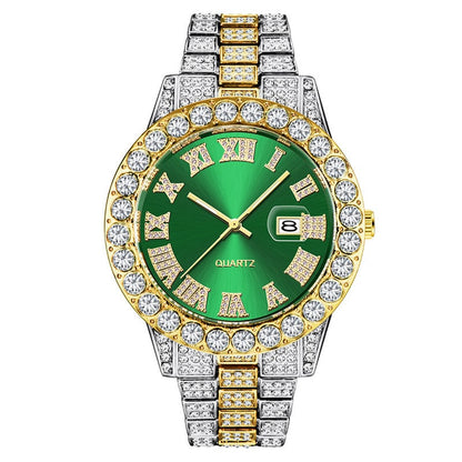 Mens Diamond Stainless Steel Quartz Watch