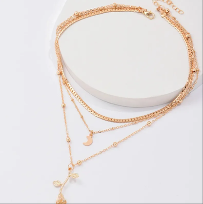 Multilayer Moon Gold Color Pendant Necklaces