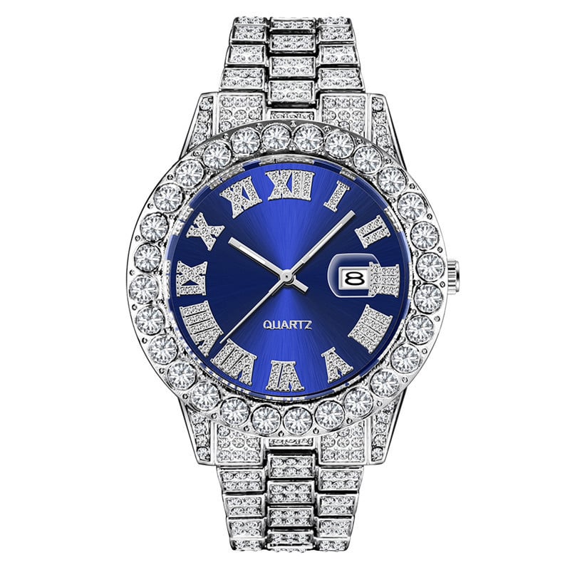 Mens Diamond Stainless Steel Quartz Watch