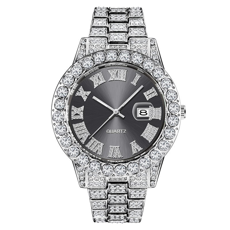 Mens Diamond Stainless Steel Quartz Watch