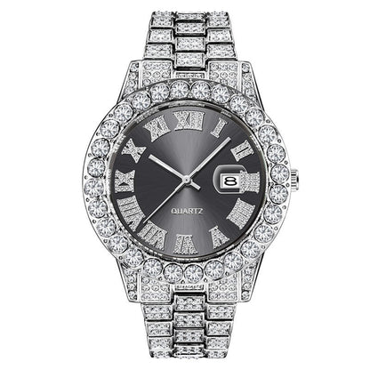 Mens Diamond Stainless Steel Quartz Watch